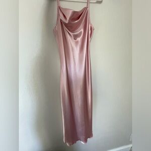 Light Pink Long Satin Scoop Dress - Size Small